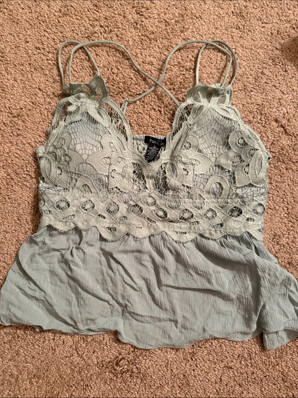 Rue21 Lace Bodice Sage Green Spaghetti Strap Camisole